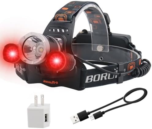 Rechargeable white and red hunting headlamp