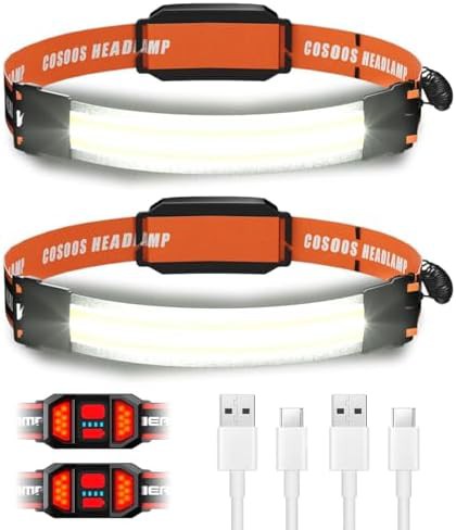 Rechargeable Wide Beam Headlamp with Red Tail Light