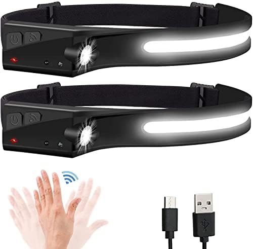 Wide beam rechargeable camping headlamp two pack