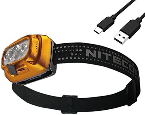 Orange lightweight usb-c rechargeable headlamp