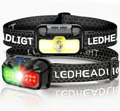 Rechargeable Hunting Headlamp with Green Light Two Pack