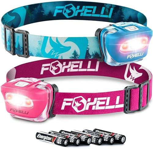 Forest green and pink waterproof headlamp pair