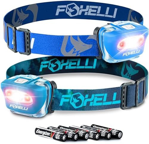 Blue and forest green waterproof headlamp set