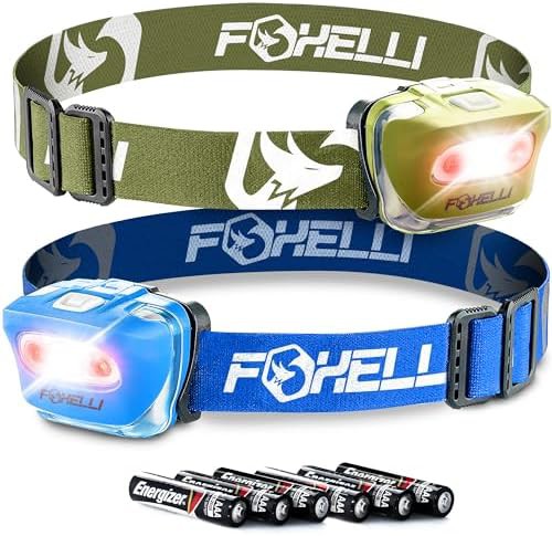 Khaki and blue waterproof AAA headlamp bundle