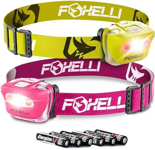 Yellow and pink waterproof AAA headlamp set