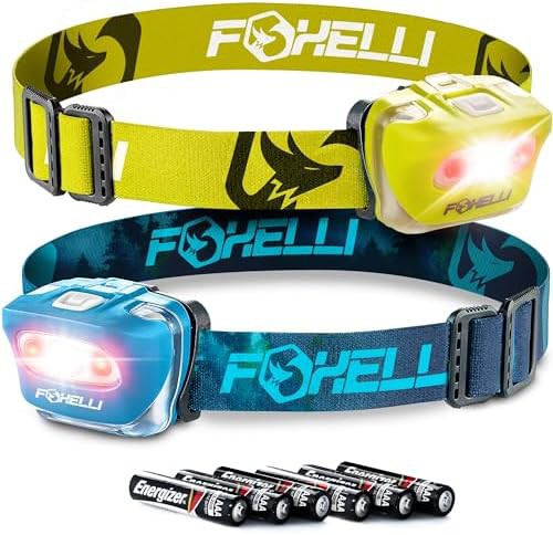 Yellow and forest green waterproof aaa headlamp set