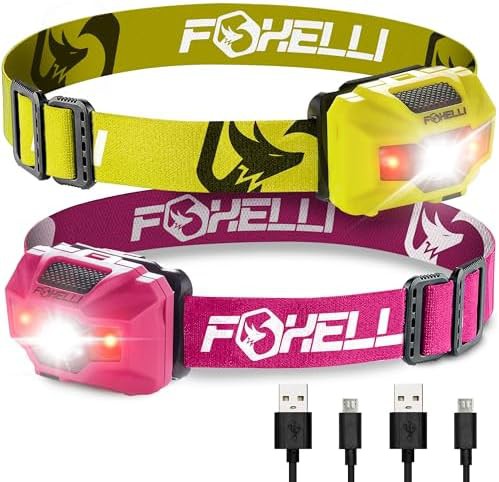 Yellow and pink rechargeable waterproof headlamp pair