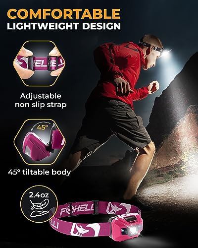 Yellow and pink rechargeable waterproof headlamp pair — photo 4