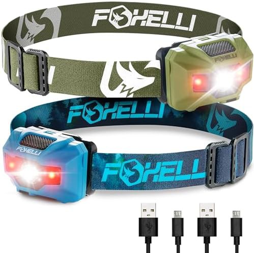 Khaki and forest green rechargeable headlamp bundle