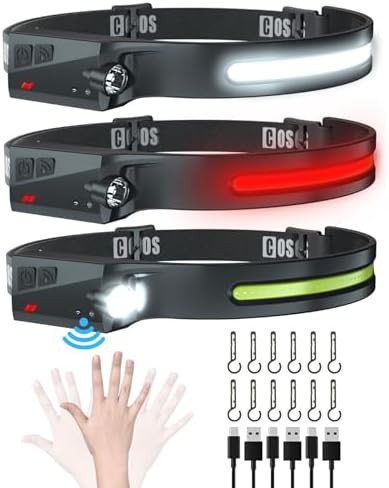Rechargeable Red Light Wide Beam Headlamp 3 Pack