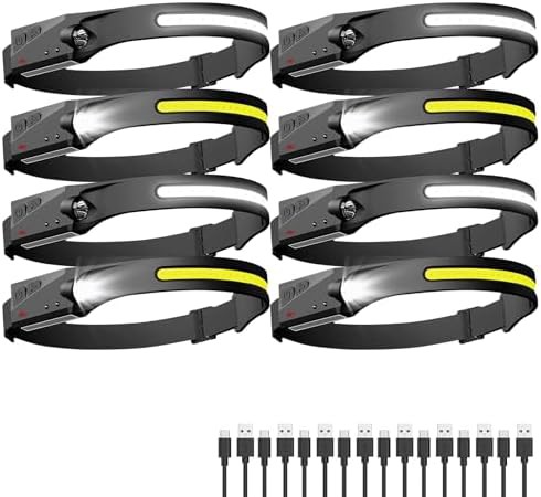 Wide beam waterproof rechargeable headlamp eight pack