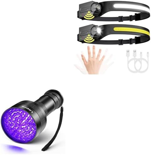 Rechargeable headlamp with 51 LED UV flashlight