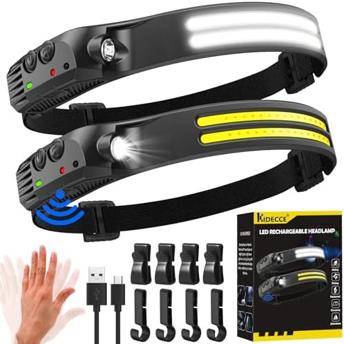 Wide Beam Rechargeable Hiking Headlamp 2 Pack
