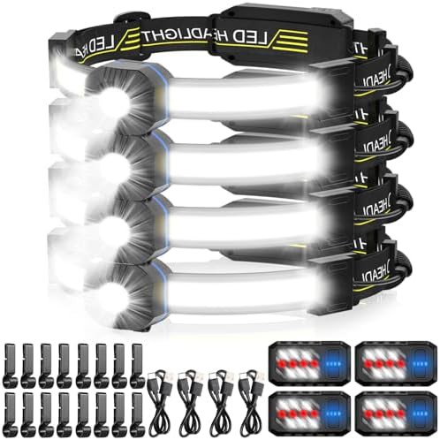 Waterproof widebeam rechargeable headlamp four pack