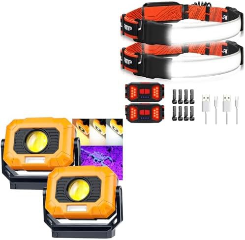 Wide beam magnetic work headlamp two pack