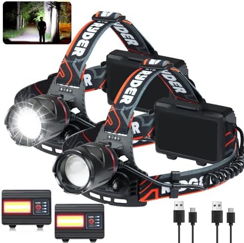 Rechargeable zoomable waterproof headlamp dual pack