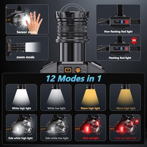 White red and warm light rechargeable headlamp — photo 3